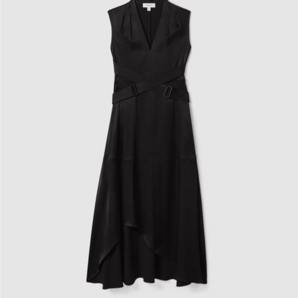 Reiss raya strappy asymmetrical midi dress size 2 black - Picture 6 of 14